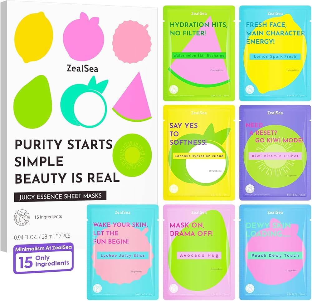 ZealSea Clean Beauty Face Masks Skincare, Minimalism 15 Ingredients Sheet Mask, Deep Hydration Fa... | Amazon (US)
