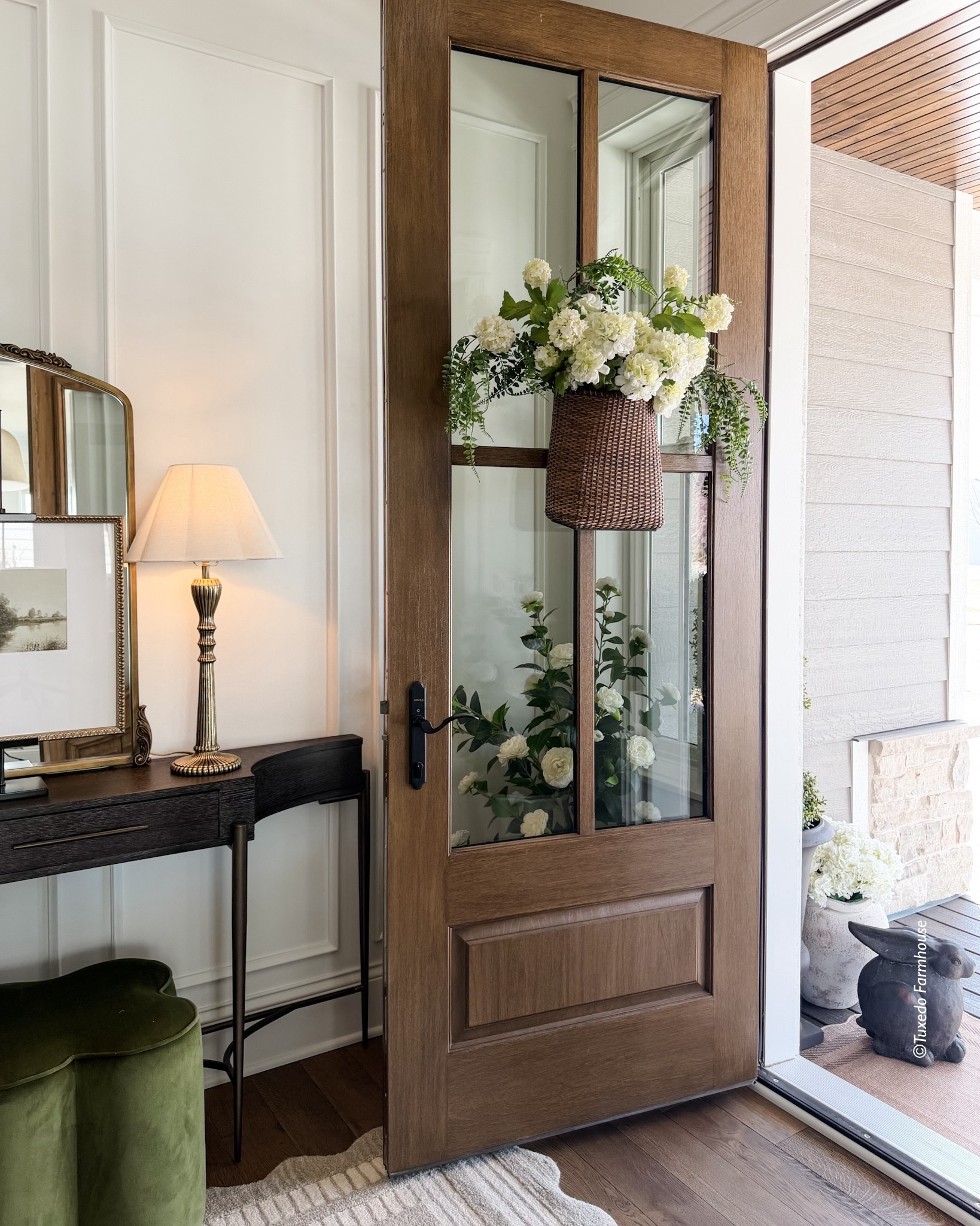 Add a pretty, hanging door basket to welcome your guests. A hanging basket is a pretty alternative to a wreath for a door, inside or out. Change the floral or greenery with the seasons.

@antiquefarmhouse 

#LTKSeasonal #LTKHome #LTKvlog