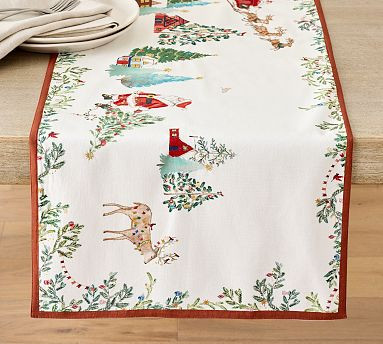 Christmas in the Country Santa Cotton/Linen Table Runner | Pottery Barn (US)