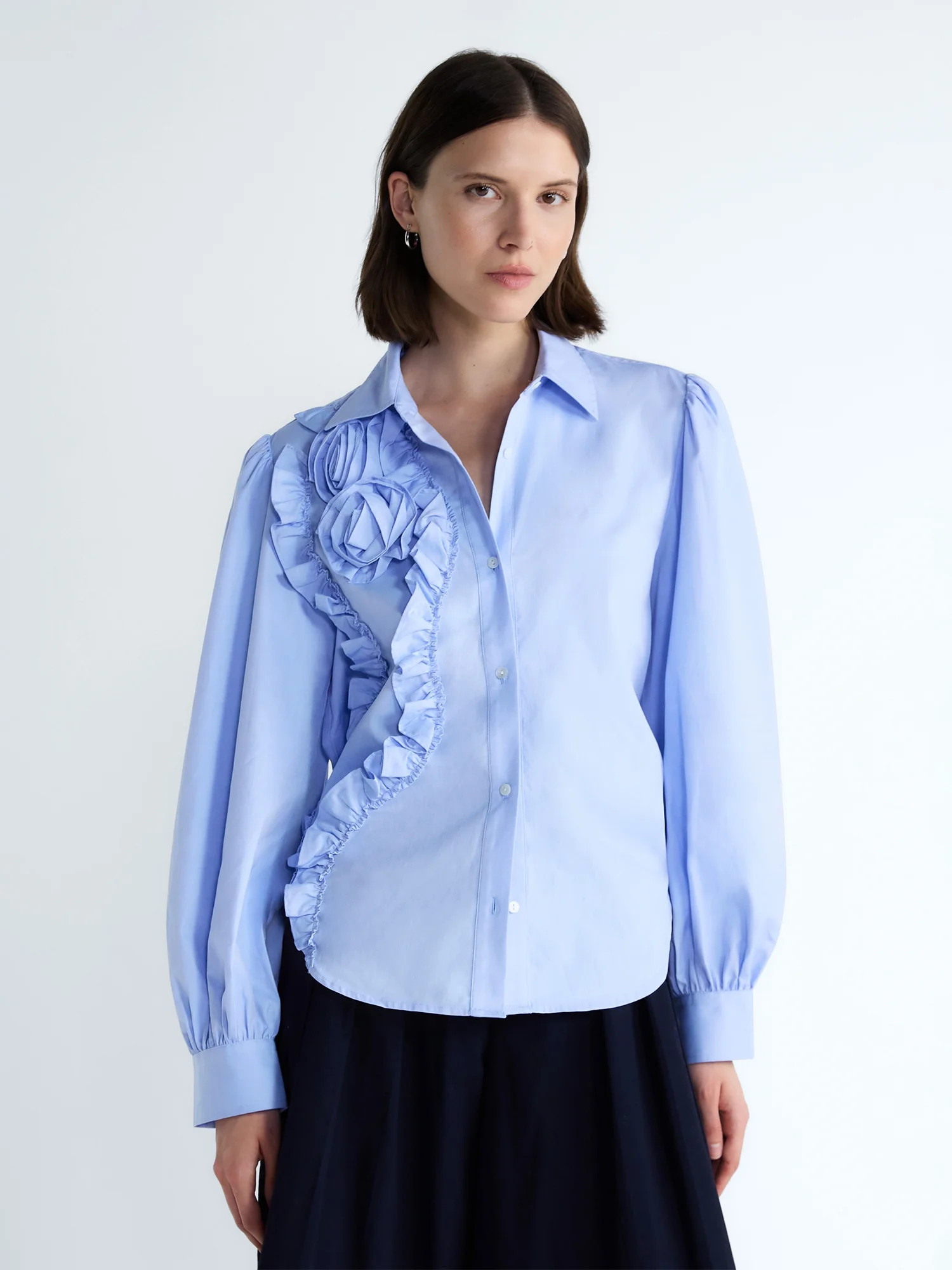 Free Assembly Women's and Women's Plus 3D Floral Cotton Shirt with Long Sleeves, Size XS-4X | Walmart (US)