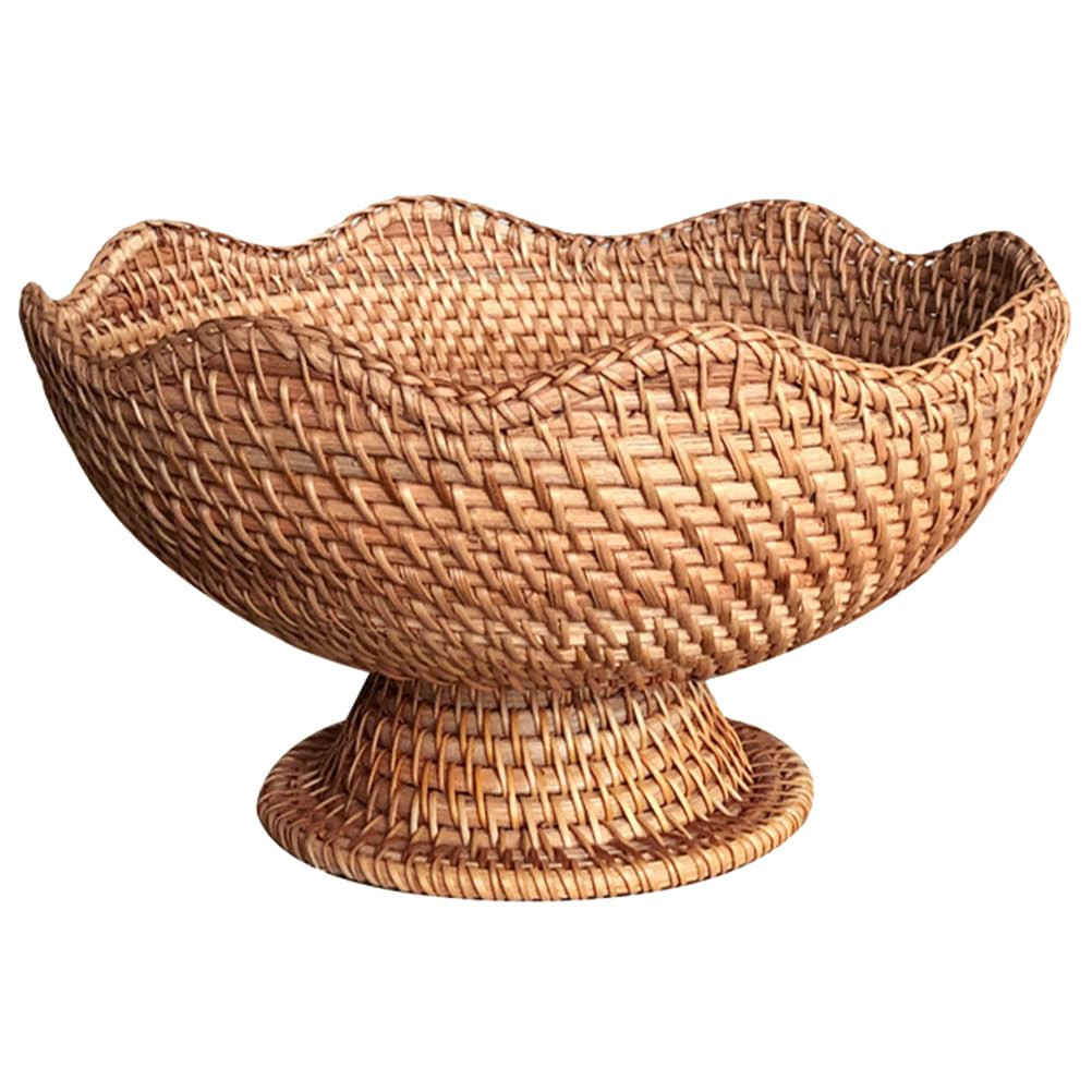 PRETYZOOM Rattan Fruit Bowl, 10 inch Natural Wicker Basket Fruit Plate Bread Display Stand with B... | Amazon (US)
