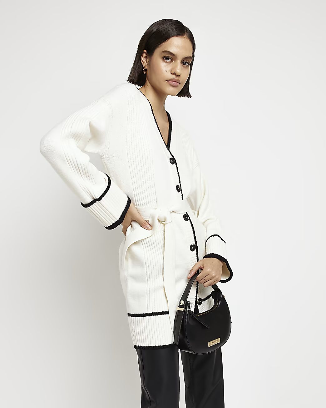 Cream belted longline cardigan | River Island (UK & IE)