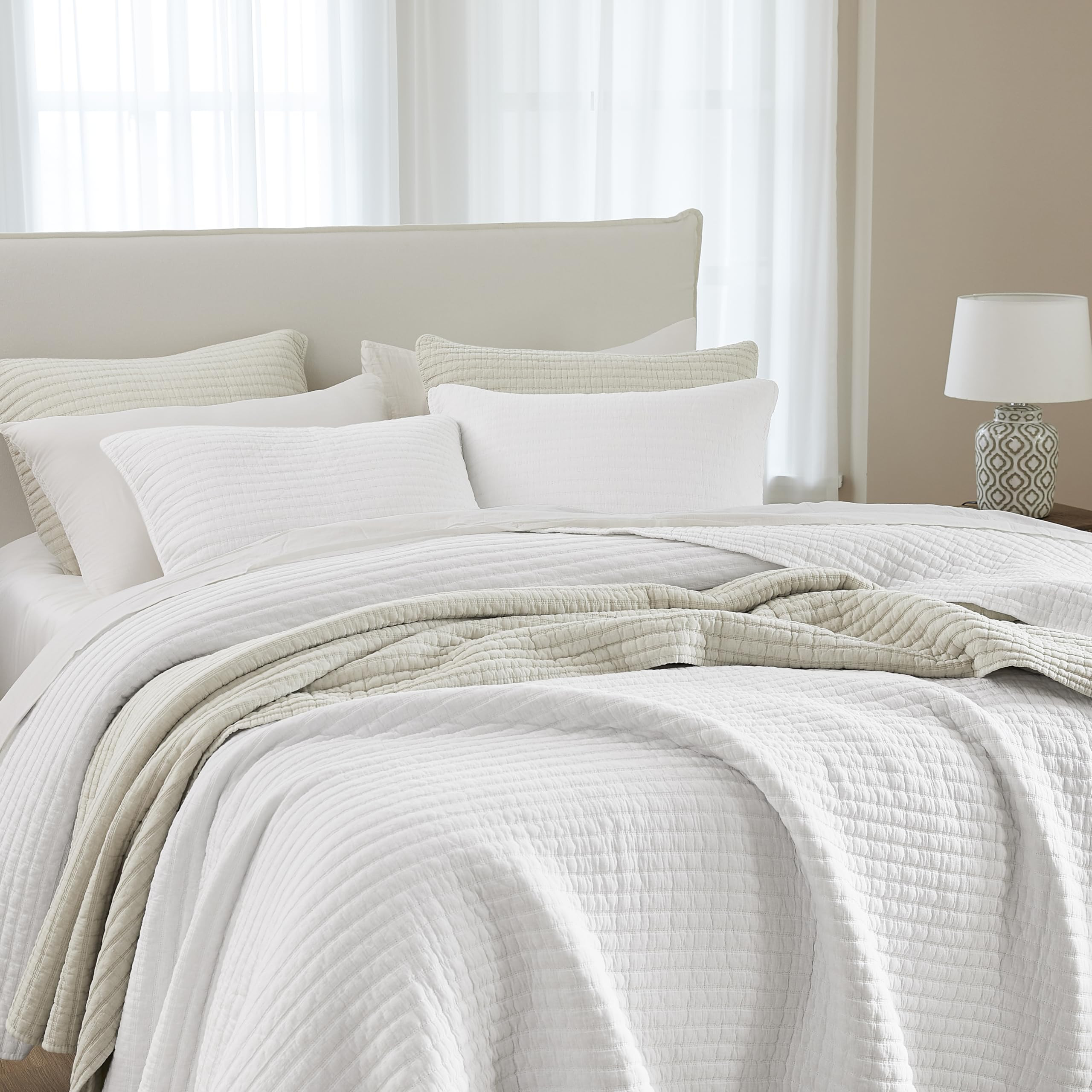 WDCOZY White Queen Size Quilt Set, Muslin Cotton Shell Down-Alt Poly Filling, Shabby Chic Rustic ... | Amazon (US)