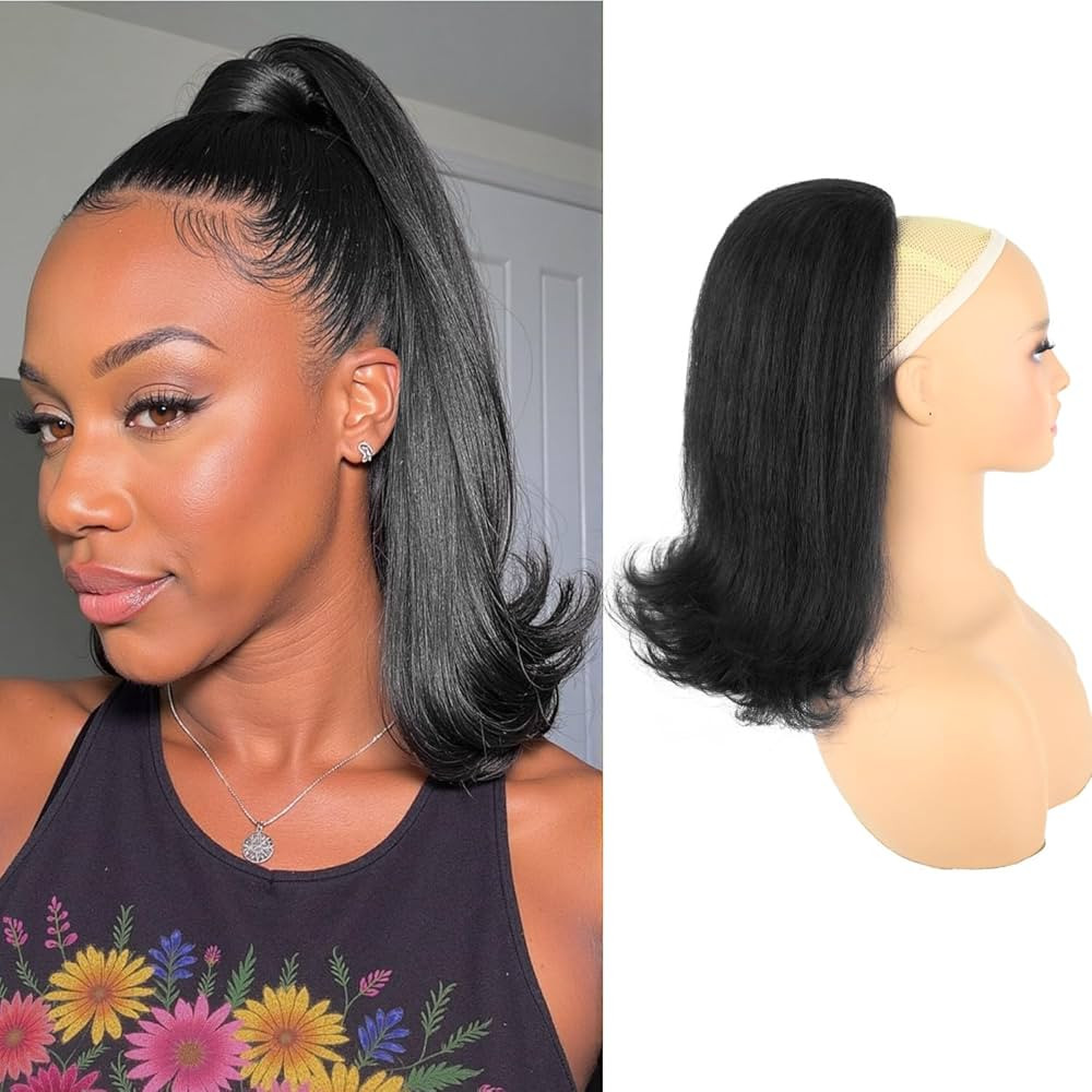 Drawstring Ponytail Extension for Black Women 14 Inch Yaki Kinky Straight Ponytail Flick Style Ha... | Amazon (US)