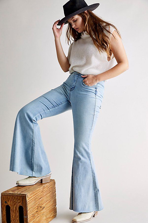 CRVY Super High-Rise Lace-Up Flare Jeans by We The Free at Free People, Sunlit, 31 | Free People (Global - UK&FR Excluded)