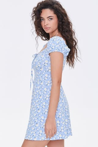 Floral Puff-Sleeve Skater Dress | Forever 21 (US)