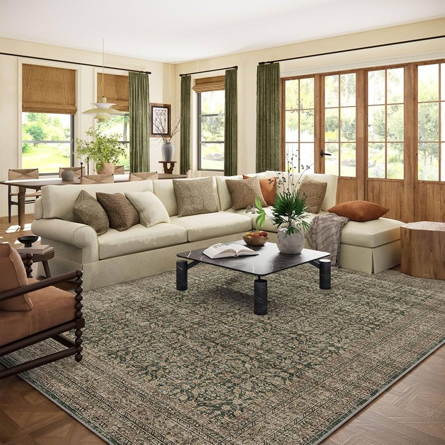 Amazon.com: Machine Washable Rugs for Living Room: 8x10 Area Rugs Boho Vintage Rugs Stain Resistant Non Slip Low Pile Soft Lightweight Carpet for Bedroom Kitchen Dining Room Nursery Kids Room Farmhouse : Home & Kitchen | Amazon (US)