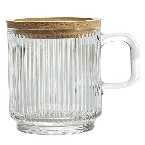 Lysenn Clear Glass Coffee Mug with Lid - Premium Classical Vertical Stripes Glass Tea Cup - for |Latte|Tea|Chocolate|Juice|Water| - Unleaded - Bamboo Lid - 12.5 Ounces | Amazon (US)