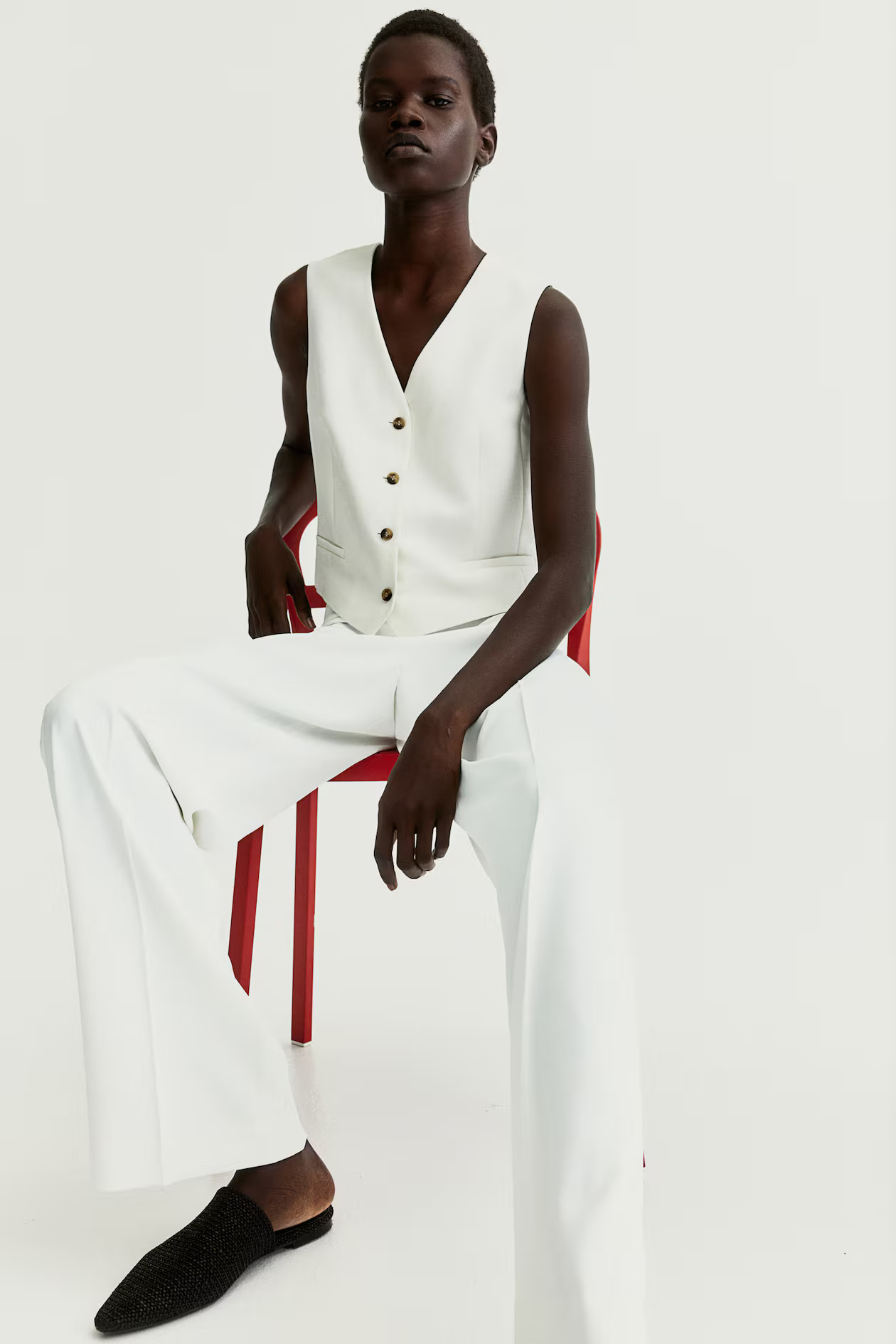 Wide trousers - High waist - Long - White - Ladies | H&M GB | H&M (UK, MY, IN, SG, PH, TW, HK)