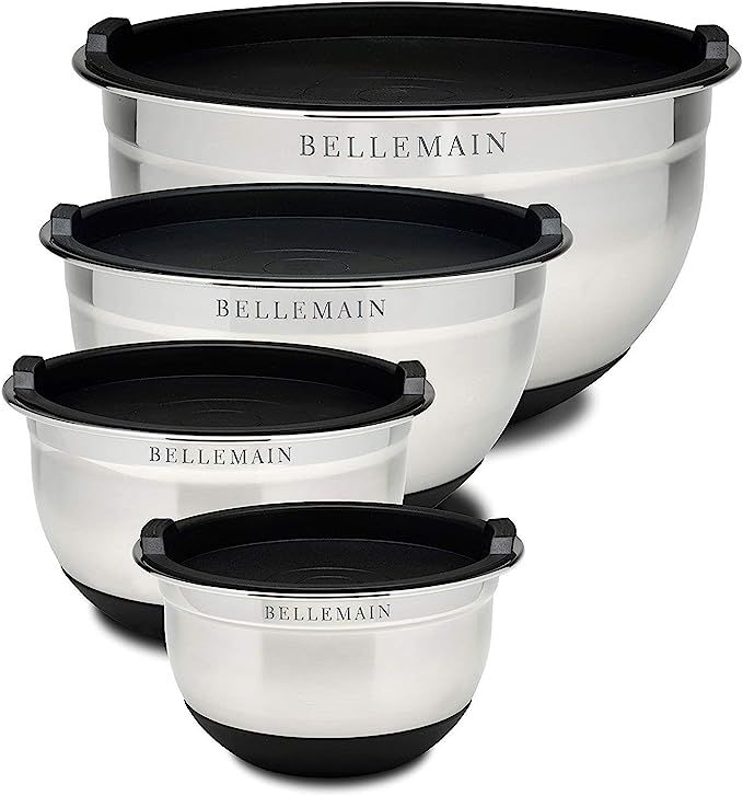 Bellemain Stainless Steel Non-Slip Mixing Bowls with Lids (4-Piece Set) | Amazon (US)