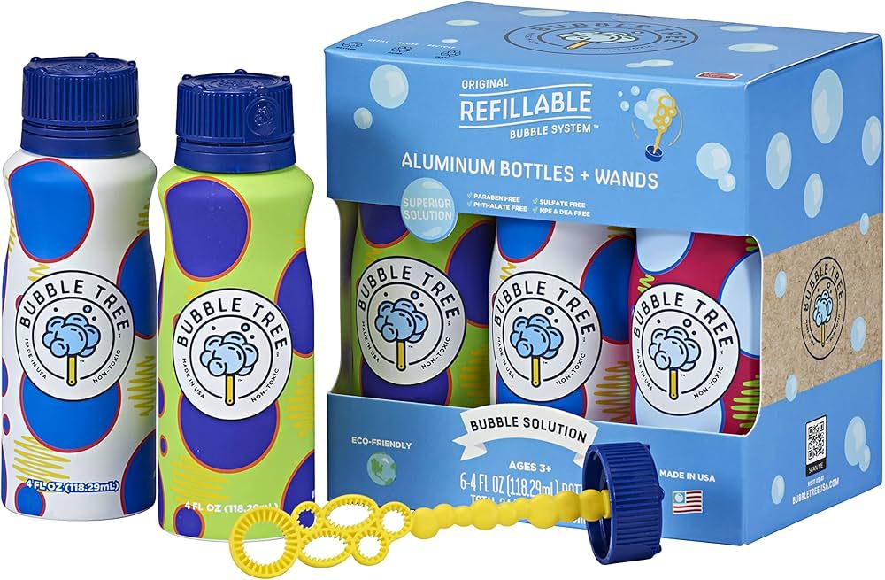 Sustainable Bubble Tree Original Refillable Bubble System Aluminum Bottles (6 Pack of Bubble Solu... | Amazon (US)