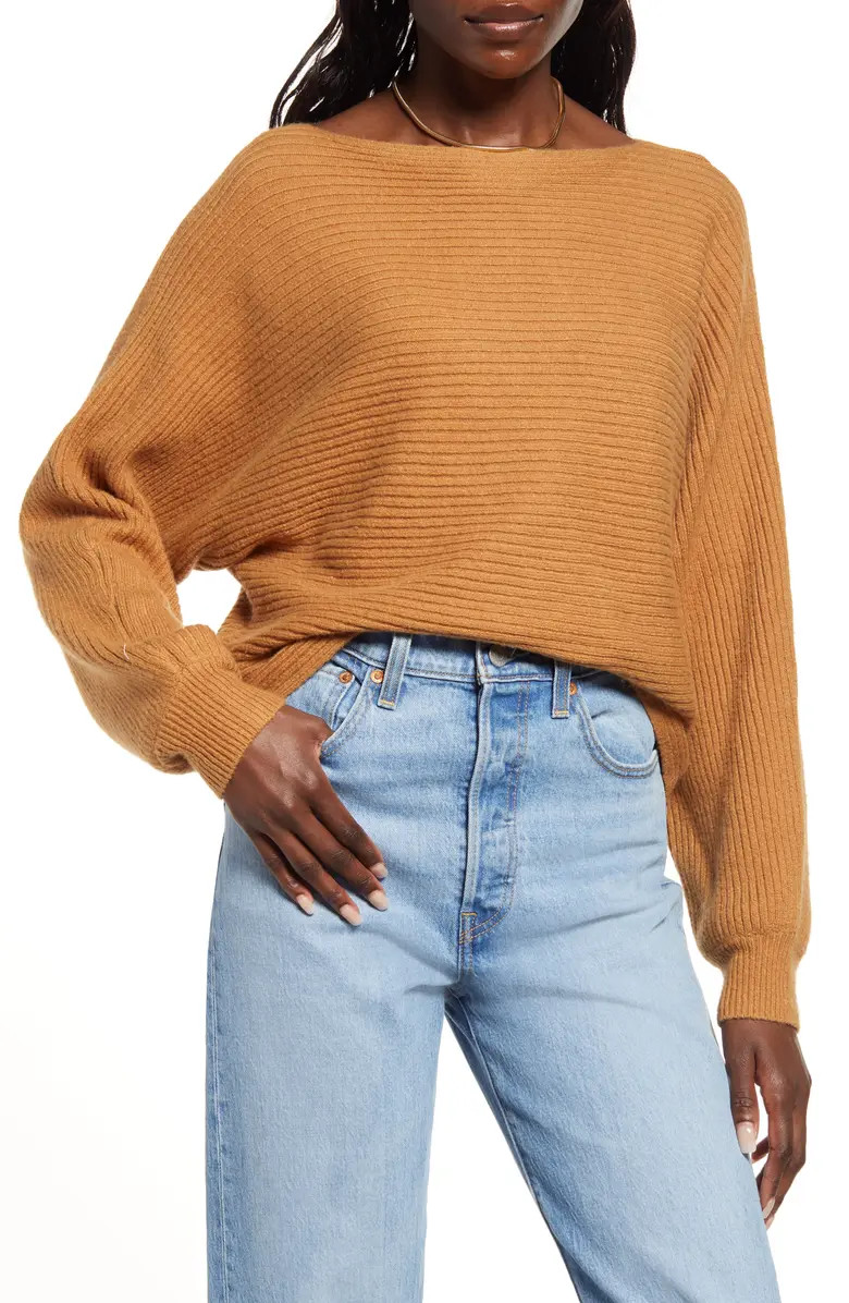 Rib Dolman Sleeve Cotton Blend Sweater | Nordstrom
