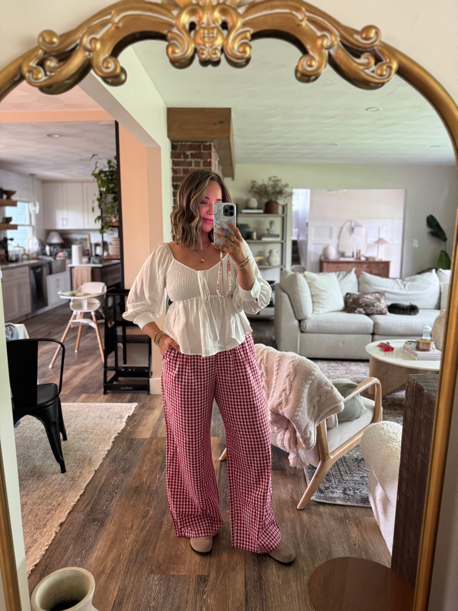 Today’s outfit for a playdate — $20 red gingham pants! So cute for May!! I did a size L and they fit so loose and comfortable. Pockets 🙌🏼 love them! 

Amazon, Amazon pants, gingham for spring, favorites 

#LTKSeasonal #LTKFindsUnder50