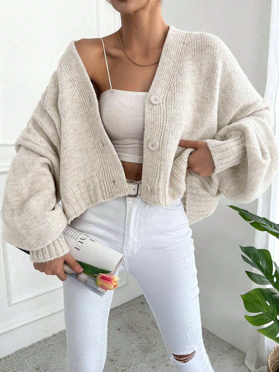 SHEIN Solid Color Button Up Cardigan | SHEIN