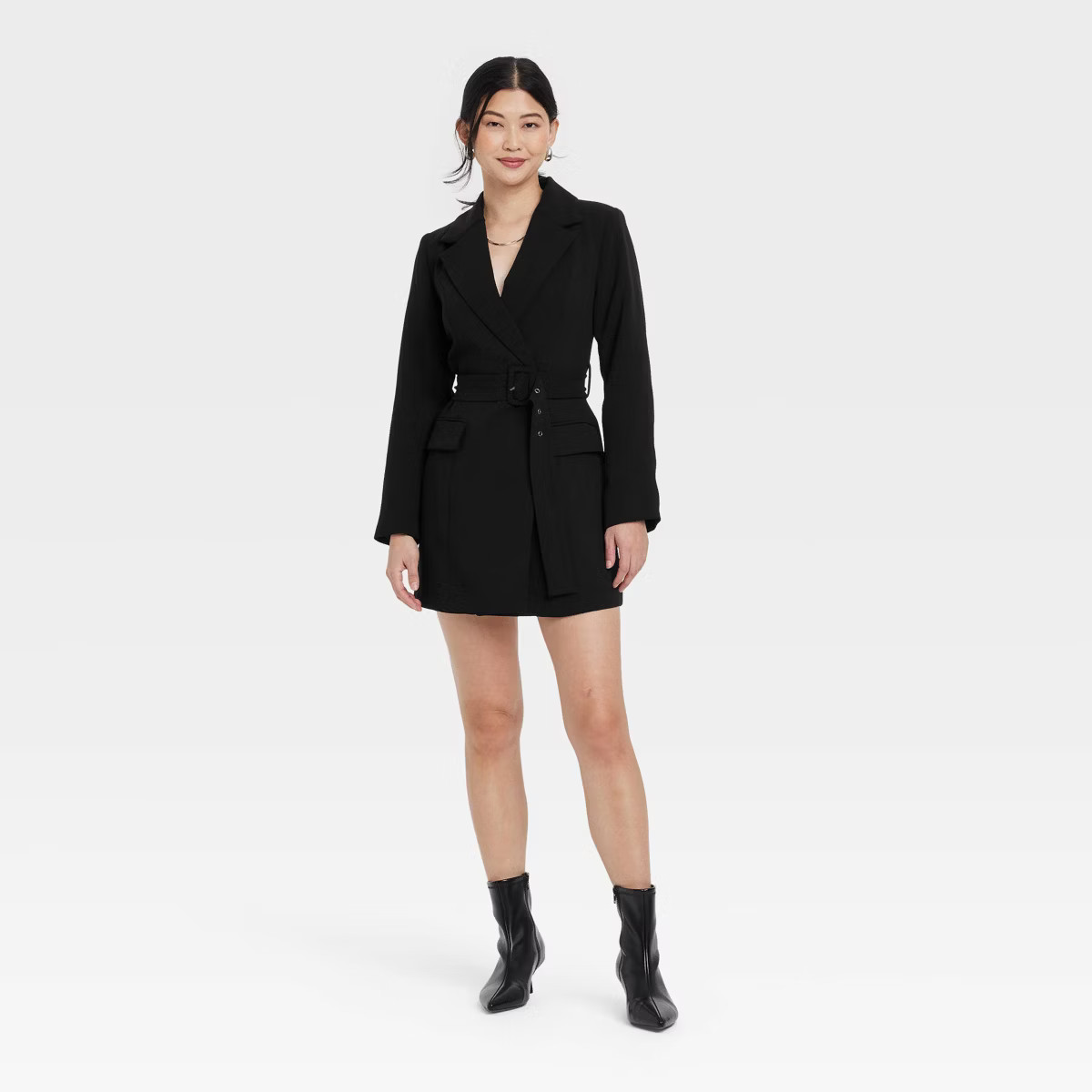 Women's Long Sleeve Mini Blazer Dress - A New Day™ Black XS: Collared, Front Tie, Side Pocket, ... | Target