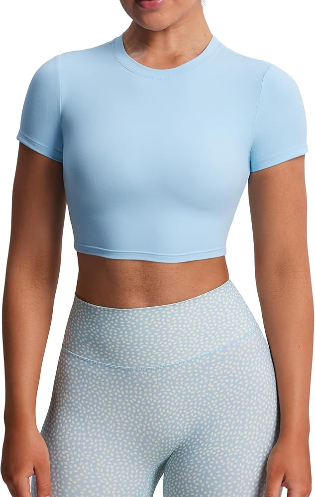 Aoxjox Short Sleeve Crop Tops for Women Classic Longline Baby Tee Workout T Shirt Top | Amazon (US)