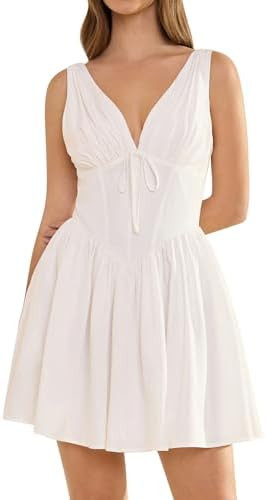 GLNEGE Women Summer Graduation Corset Mini Dresses Casual V Neck Flowy A-Line Cute Going Out Part... | Amazon (US)