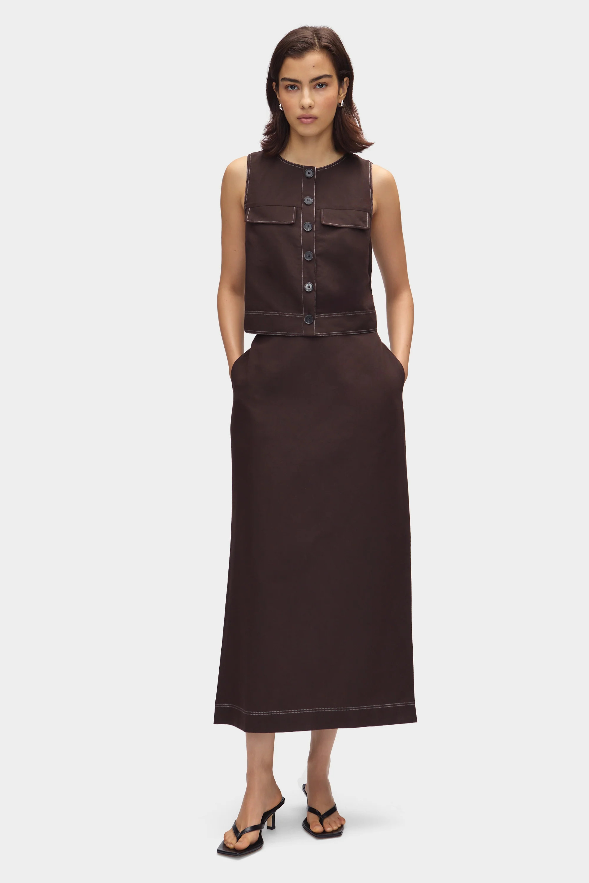 ALIGNE Linen Maxi Skirt - Brown | Mia | ALIGNE USA