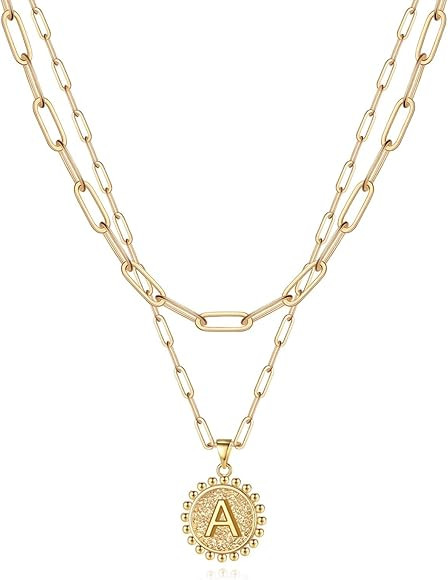 Yoosteel Gold Initial Necklaces for Women Girls, 14K Gold Plated Dainty Layering Paperclip Link C... | Amazon (US)