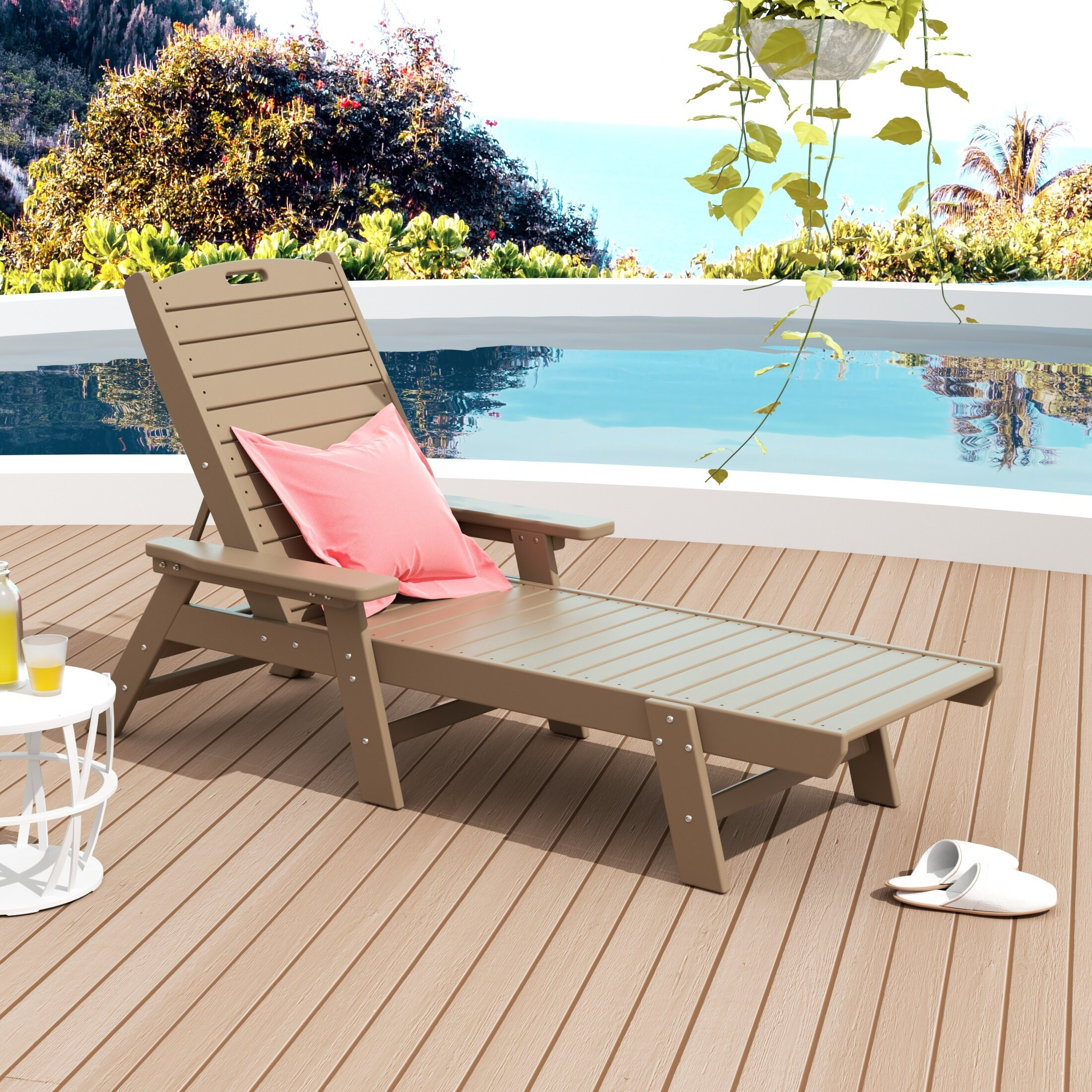 Polytrends  Laguna All Weather Poly Pool Outdoor Chaise Lounge - with Arms Weathered Wood | Walmart (US)