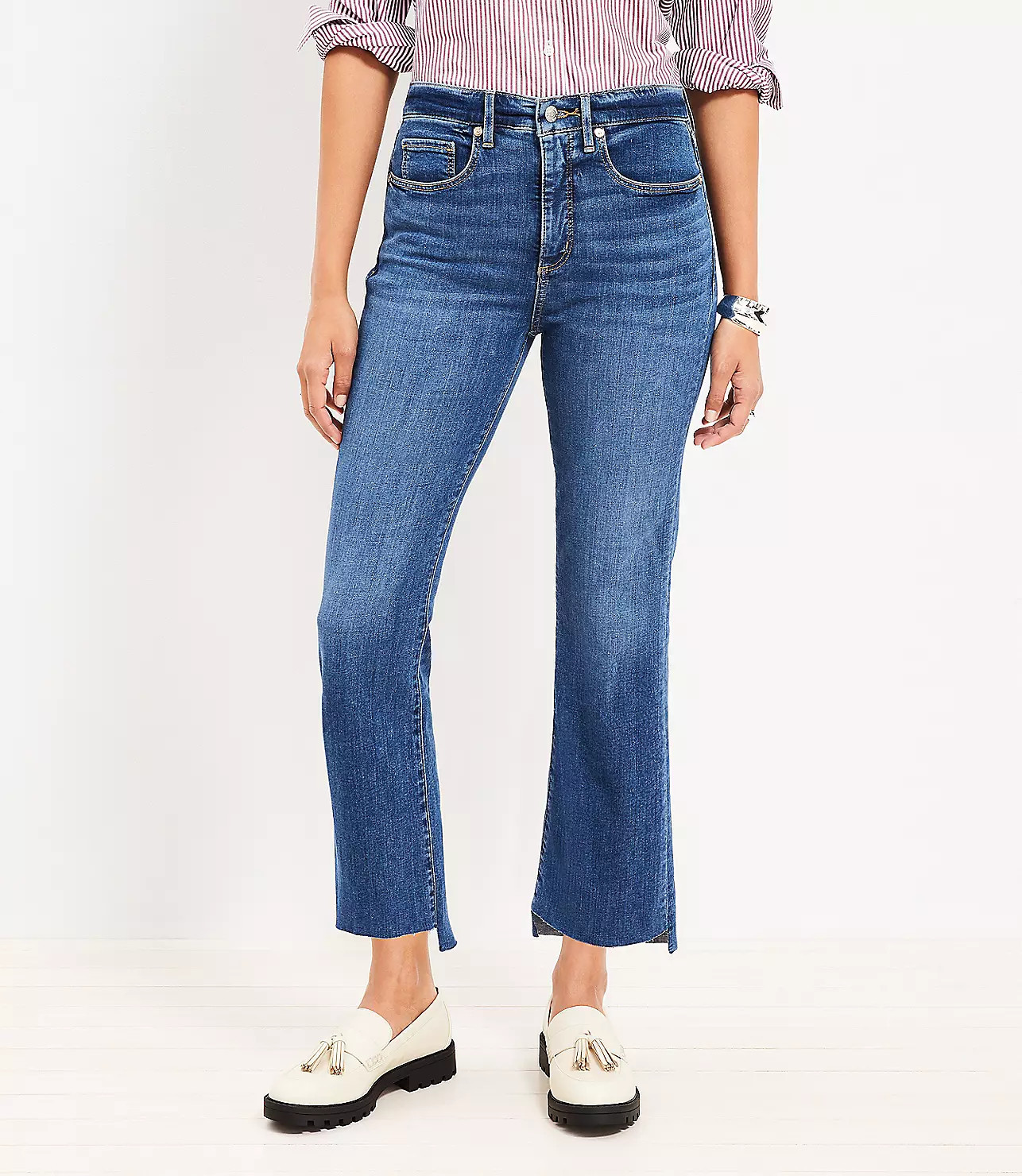Step Hem High Rise Kick Crop Jeans in Pure Dark Indigo Wash | LOFT