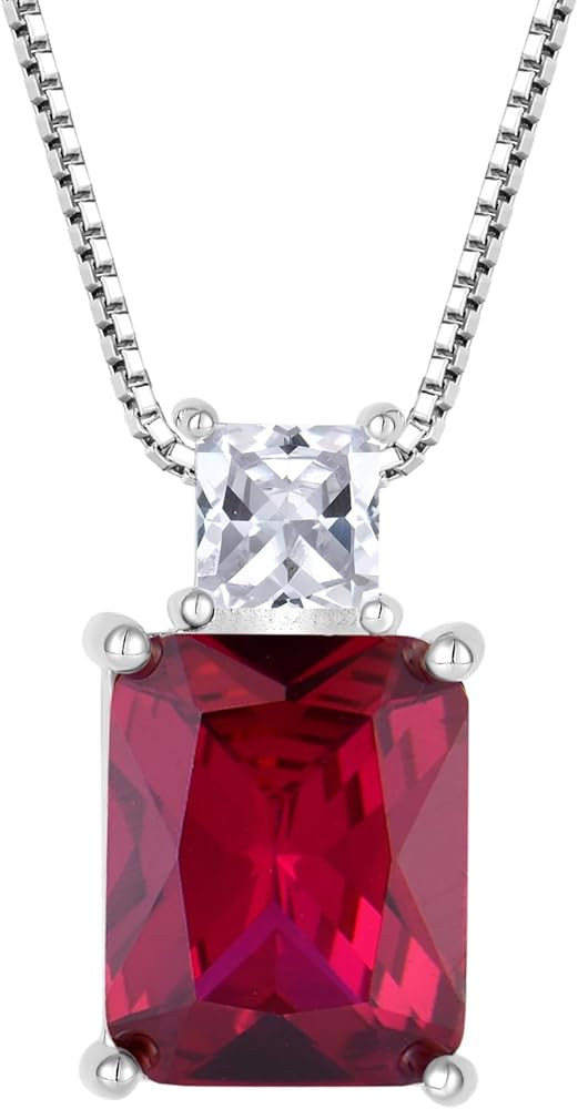 STARCHENIE Princess/Emerald Cut Birthstone Pendant Necklace for Women 925 Sterling Silver Birthda... | Amazon (US)