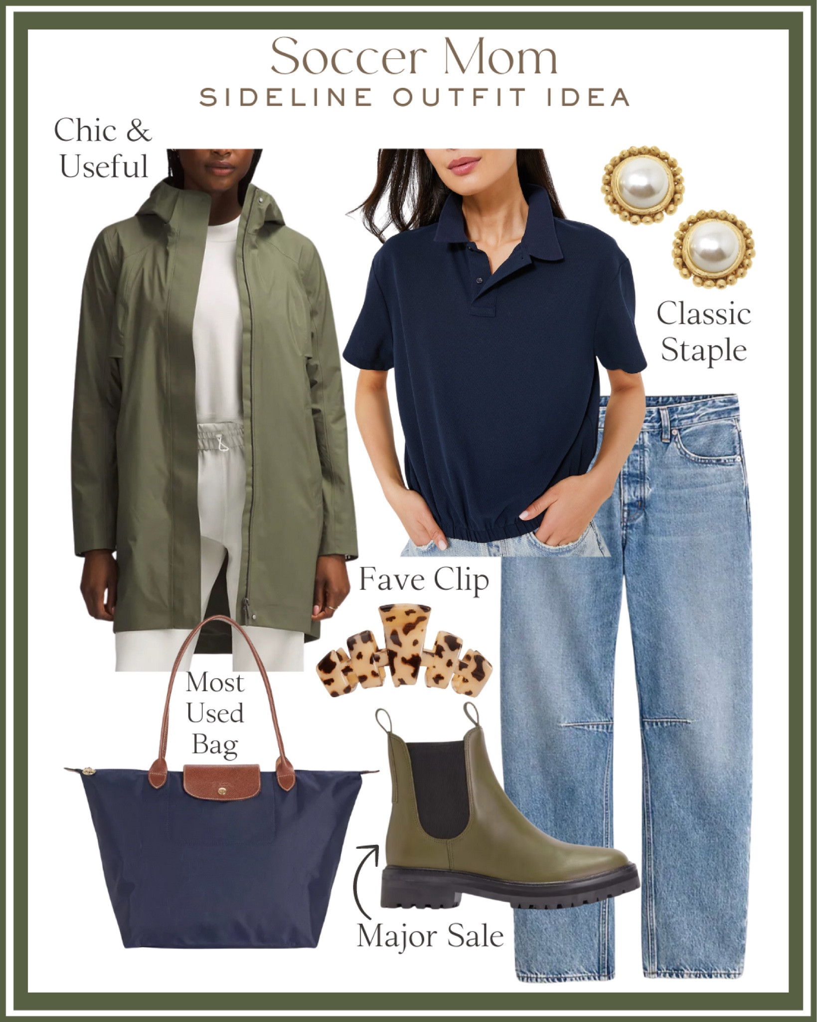 Soccer mom outfit idea for a rainy day. Love how chic this raincoat is. The polo is super comfy and classic. And I never thought I’d like barrel leg jeans, but I own and love these! 

The rain boots are on sale. These classic accessories (pearl earrings, tote bag, hair claw clip), will match so many outfits! 

Classic style, preppy, Tuckernuck, madewell jeans, sale alert, weekend vibes 

#LTKSaleAlert #LTKFindsUnder100 #LTKFindsUnder50