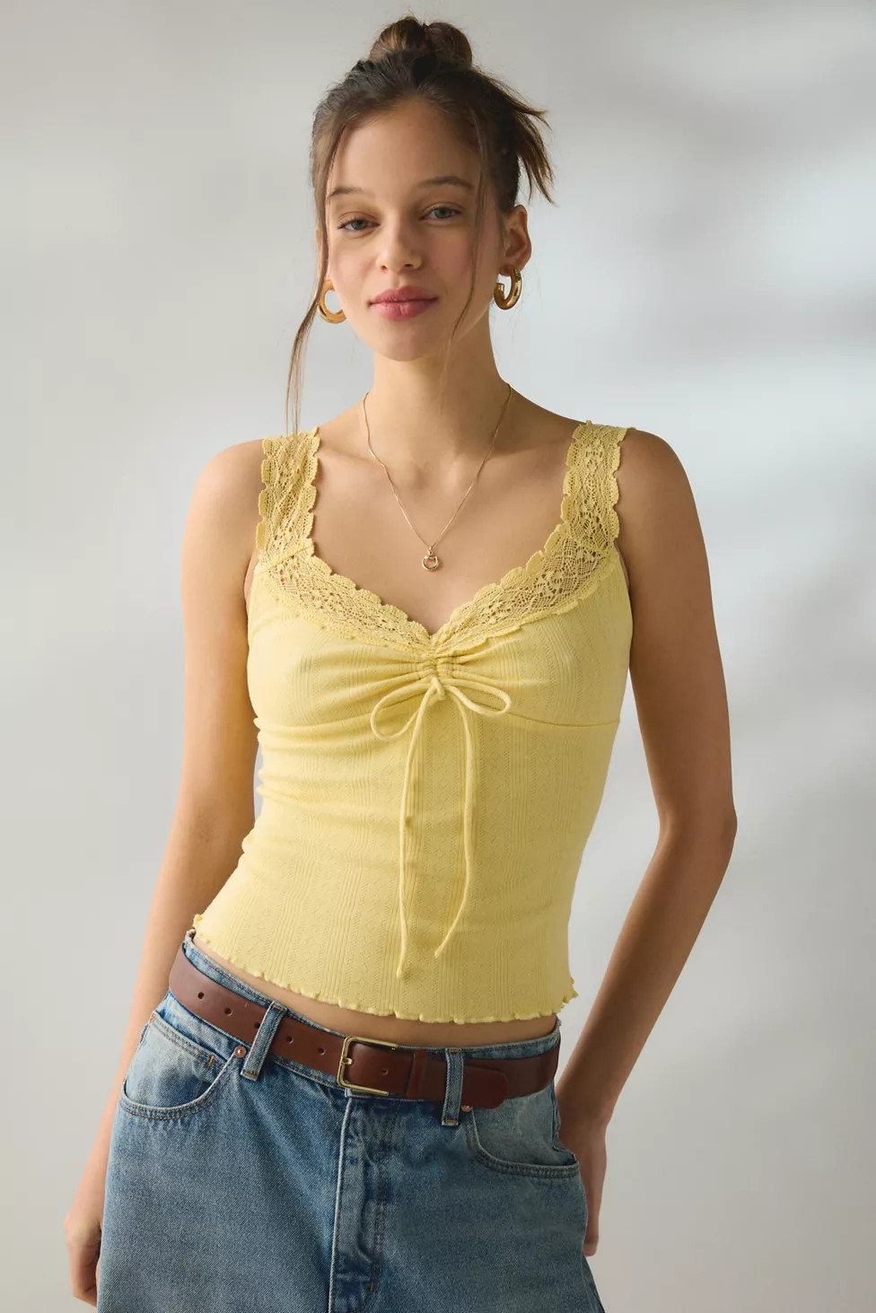 Kimchi Blue Callie Cinch-Front Lace Trim Tank Top | Urban Outfitters (US and RoW)