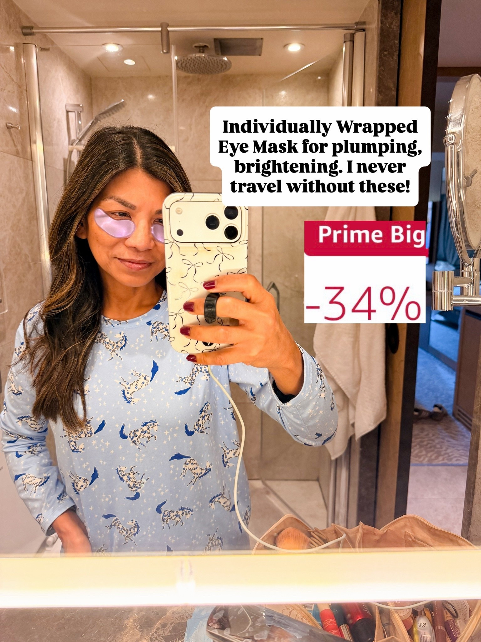 I’m 5’2” 118#ish for reference 
I always pack these individually packed eye mask.
Pajama set in XS tts.
Linking all my fav pajama sets. 
Fall outfits, beauty over 50