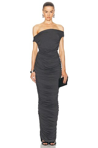 Norma Kamali Drop Shoulder Side Shirred Gown in Dark Grey | FWRD | FWRD 