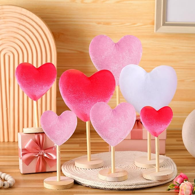 Wenqik 7 Pcs Valentine‘s Day Decorations Velvet Flocked Heart Table Decor Heart Shape Tabletop ... | Amazon (US)