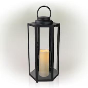 Alpine Corporation 9-in x 18-in Black Metal LED Light Outdoor Decorative Lantern | Lowe's