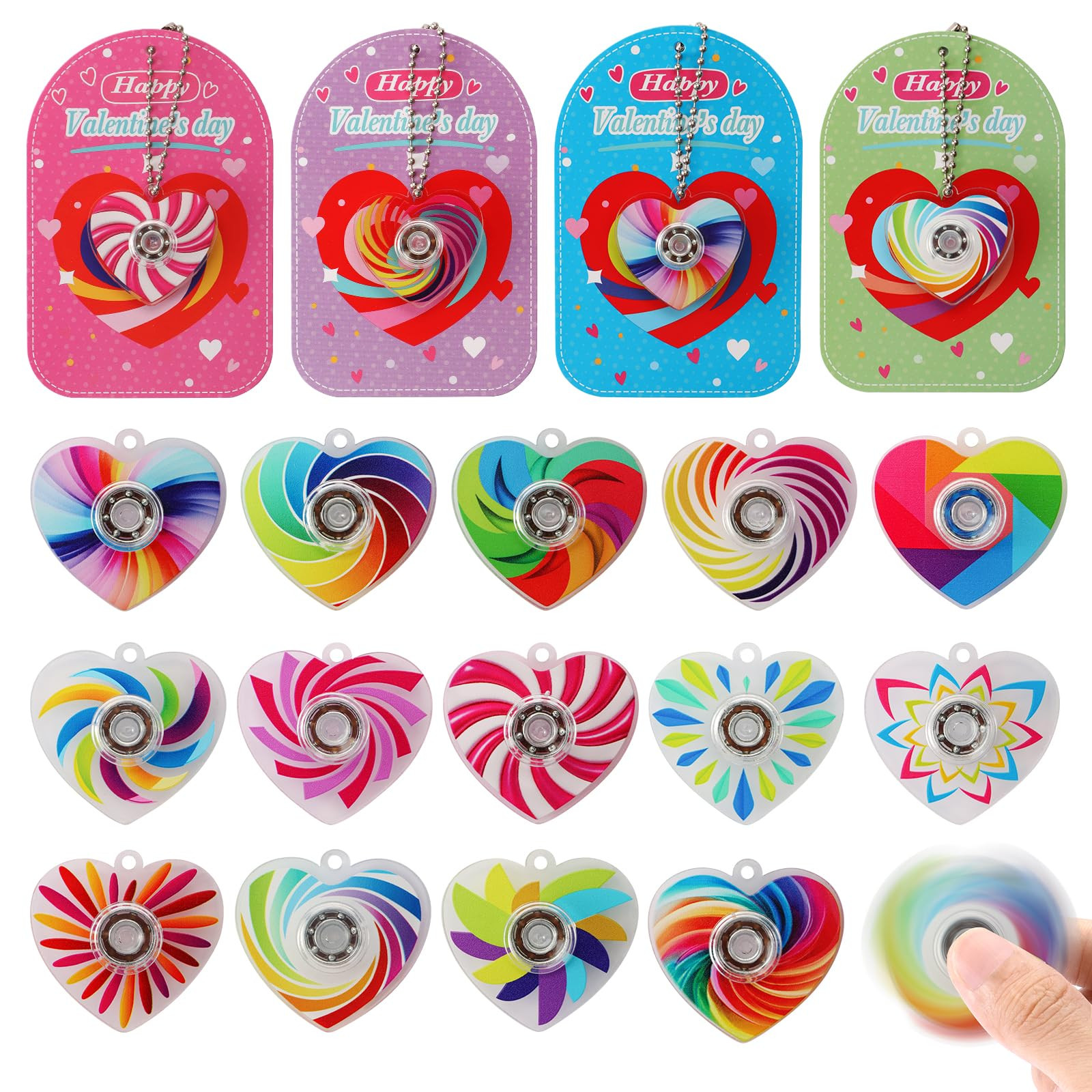 Valentine's Day Gifts - 28 Pcs Fidget Spinner Keychains Set with Greeting Card, School Valentine ... | Amazon (US)