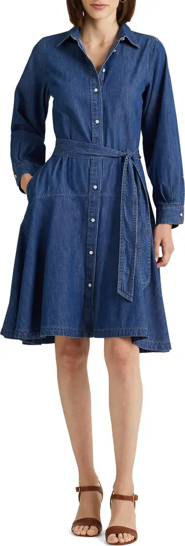 Lauren Ralph Lauren Long Sleeve Belted Denim Shirtdress | Nordstrom | Nordstrom