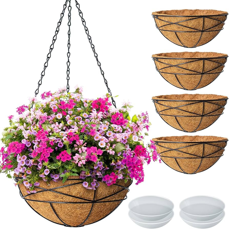 Karlliu 4 Pack 12 Inch Hanging Planters for Outdoor Plants Metal Hanging Flower Pots Baskets Plan... | Amazon (US)