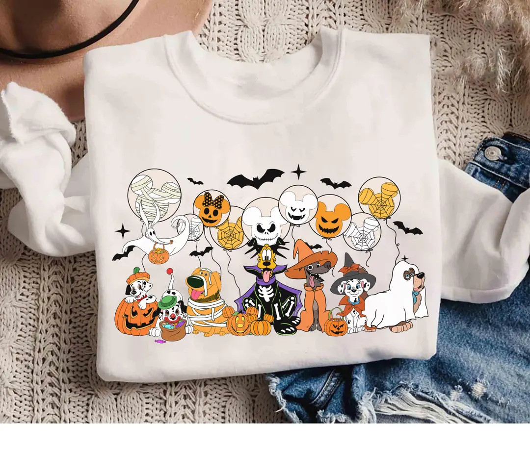 Disney Dog Ghost and Witch Halloween Shirt, Lady and the Tramp, Bolt, Slinky, Pongo Perdita Hallo... | Etsy (US)