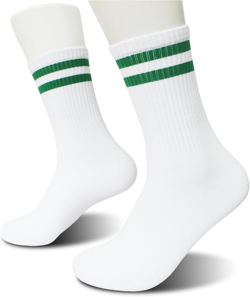 Retro Striped Crew Socks - Vintage White Socks Gifts for Adult, Teens | Amazon (US)