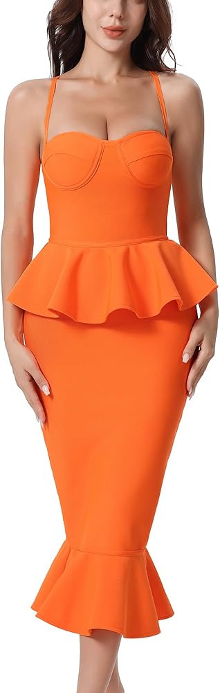 baicpo Elegant Midi Bodycon Sleeveless Spaghetti Strap Fishtail Bandage Dresses for Women Cocktai... | Amazon (US)