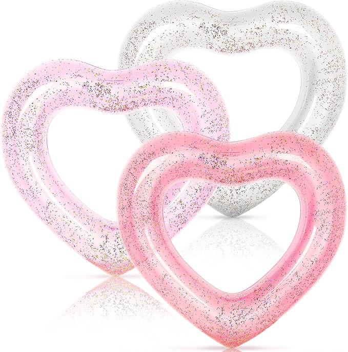 Whaline 3Pcs Inflatable Heart Pool Float Swim Heart Shaped Pool Rings Float Loungers Tube for Sum... | Amazon (US)