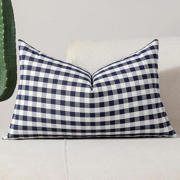 vctops Navy Buffalo Check Plaid Decorative Throw Pillow Covers 12x20 Inch Farmhouse Gingham Lumba... | Amazon (US)