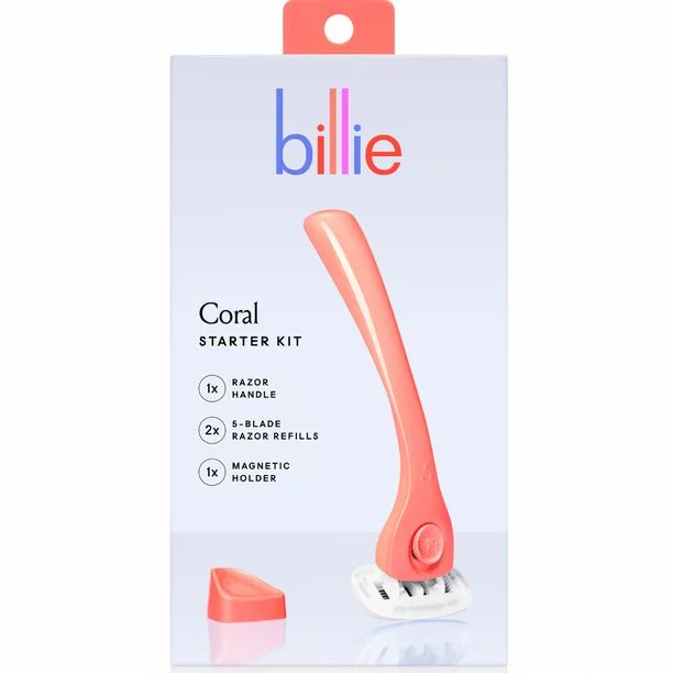 Billie Women’s Razor Kit - 1 Handle + 2 Blade Refills + Magnetic Holder - Coral | Walmart (US)