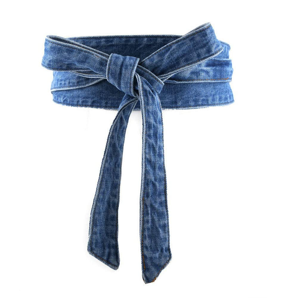 Women's Denim Wide Waist Belt Self Tie Wrap Around Obi Waist Band Cinch Boho Belt | Amazon (US)