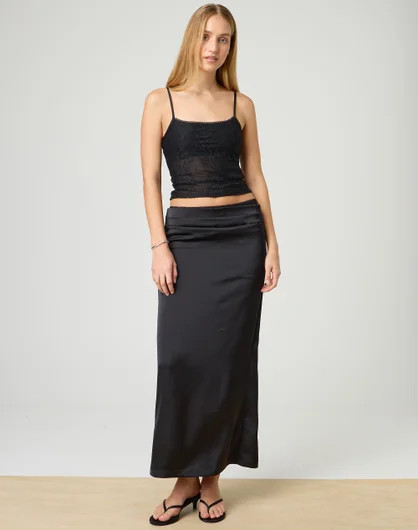 Ruched Detail Satin Maxi Skirt | Glassons (Australia)