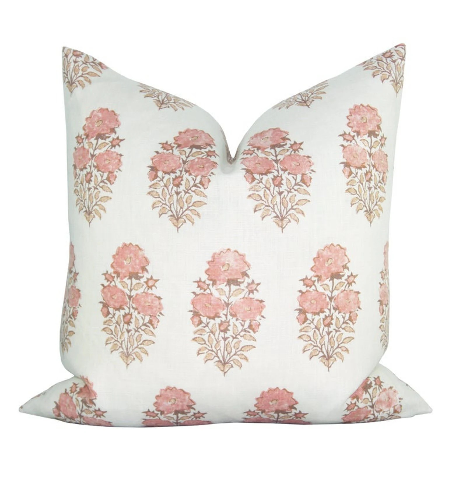 Lisa Fine Designer Pillow Cover // Mughal Flower in Coral // Pink Blush Peach Throw Pillows // Fa... | Etsy (US)