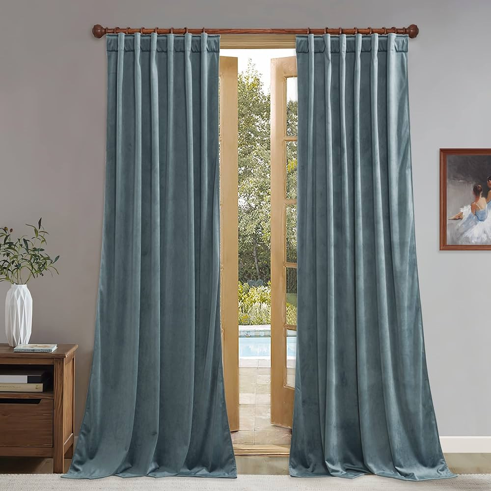 StangH Stone Blue Velvet Curtains - Back Tab Room Darkening Privacy Protect Window Treatments for... | Amazon (US)