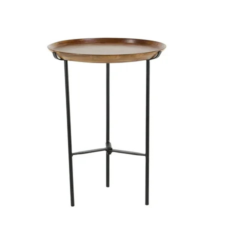 Decmode - Small Round Black Metal and Wood Accent Table, 16” x 21” | Walmart (US)