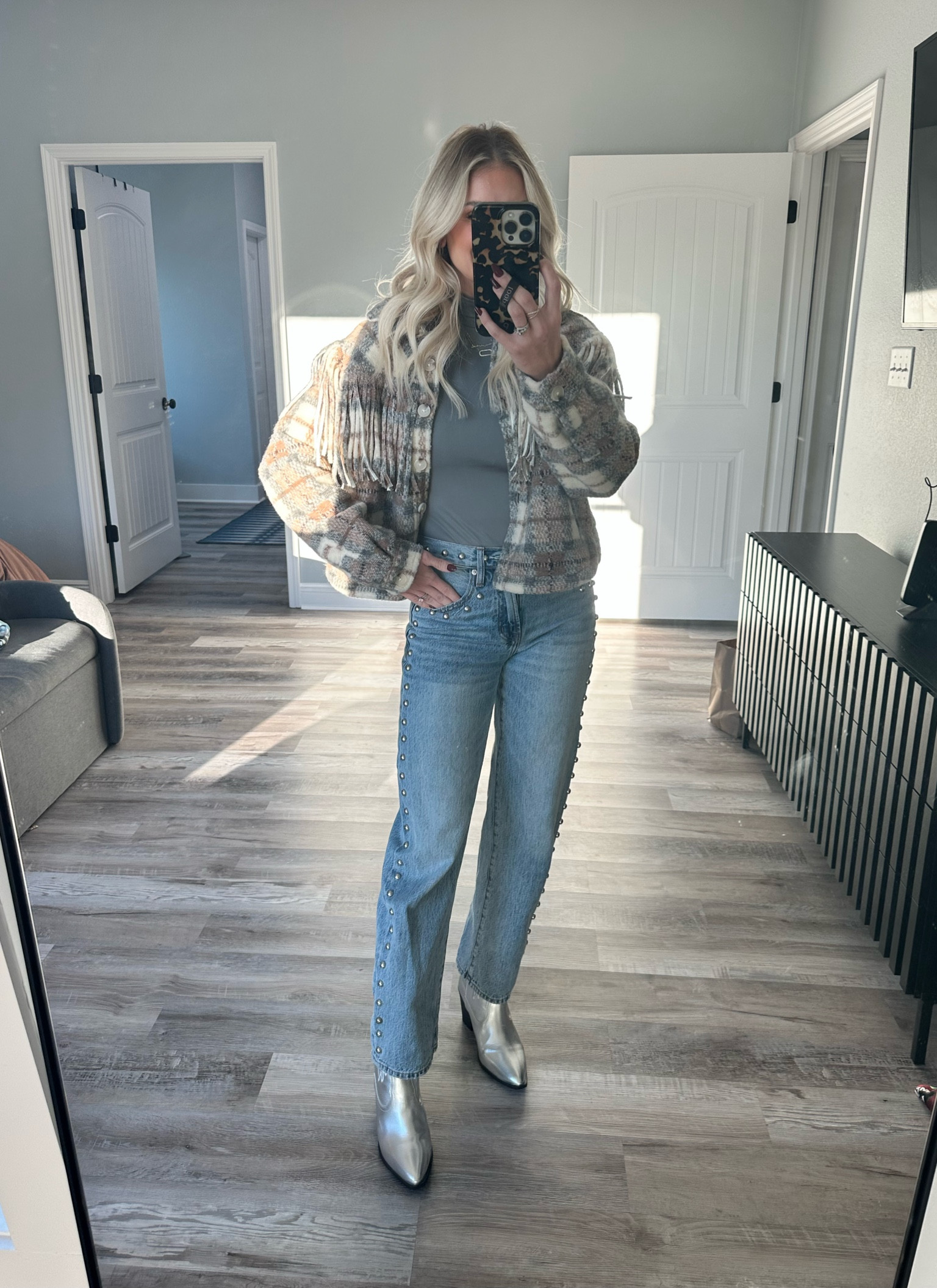 25 jeans, medium jacket, small top, shoes are tts

Fall outfit, winter outfit, stud denim, cowboy boots

#LTKShoeCrush #LTKFindsUnder100 #LTKStyleTip