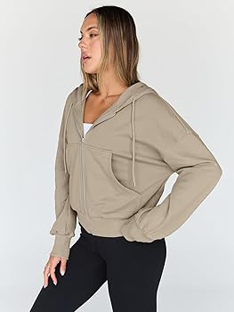 Trendy Queen Hoodies for Women Full Zip Up Cropped Sweatshirts Jackets Casual Comfy Gym Tops Fall... | Amazon (US)