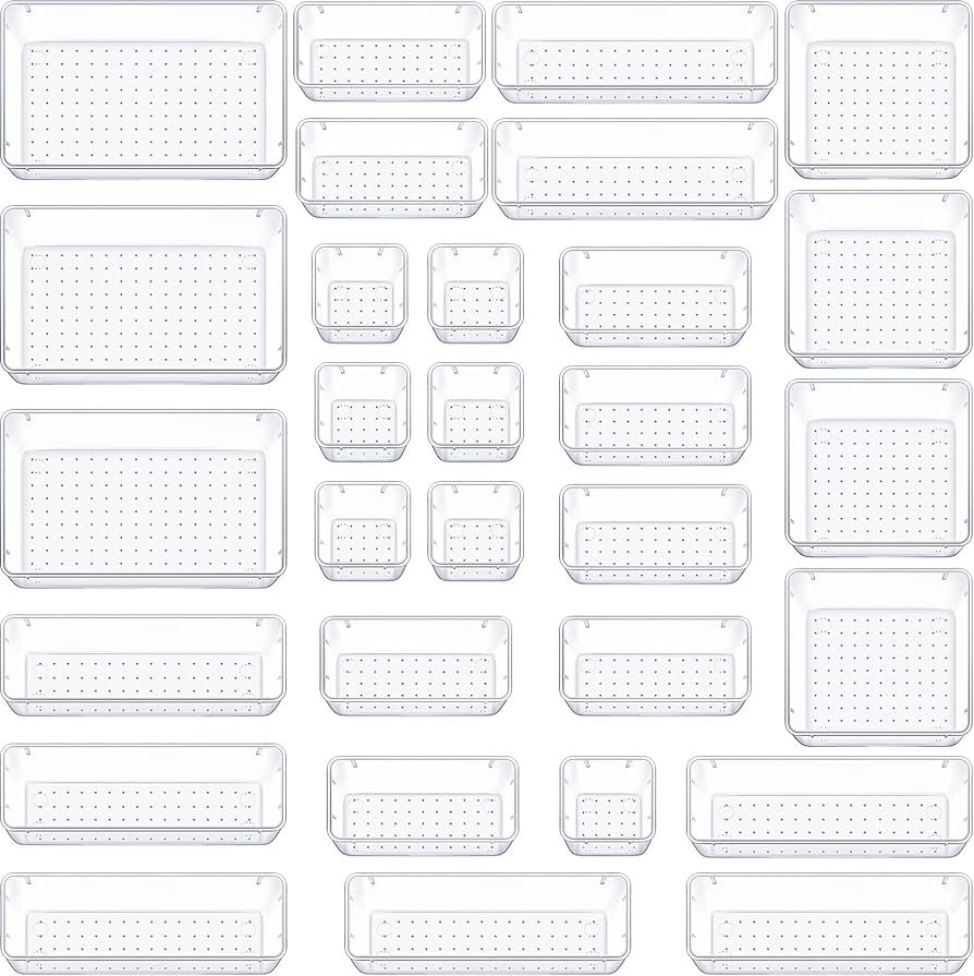 WOWBOX 30 PCS Clear Plastic Drawer Organizer Set, 5 Sizes Desk Drawer Divider Organizers and Stor... | Amazon (US)