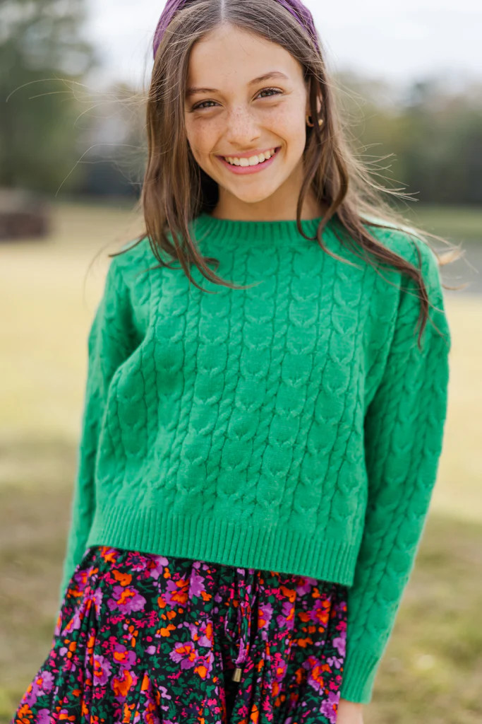Girls: The Kelcie Green Cable Knit Crop Sweater | The Mint Julep Boutique